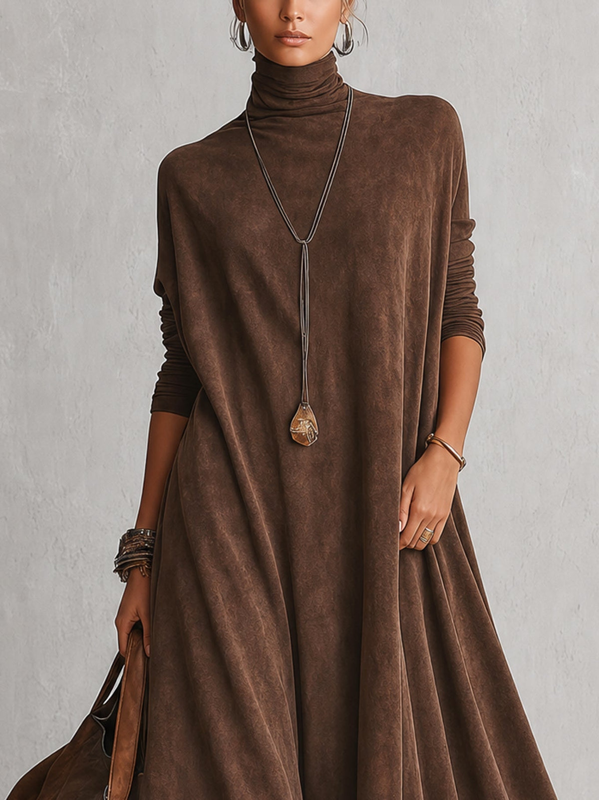 ISABEL | Vestido largo efecto ante con bajo de encaje