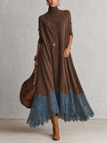 ISABEL | Vestido largo efecto ante con bajo de encaje