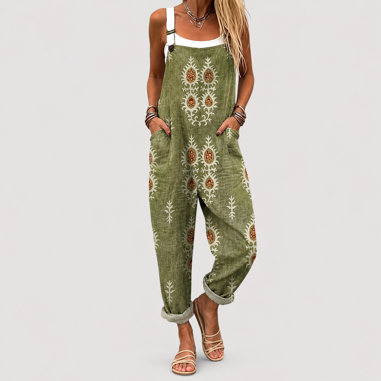 Salopette Relax Stile Boho Verde Oliva