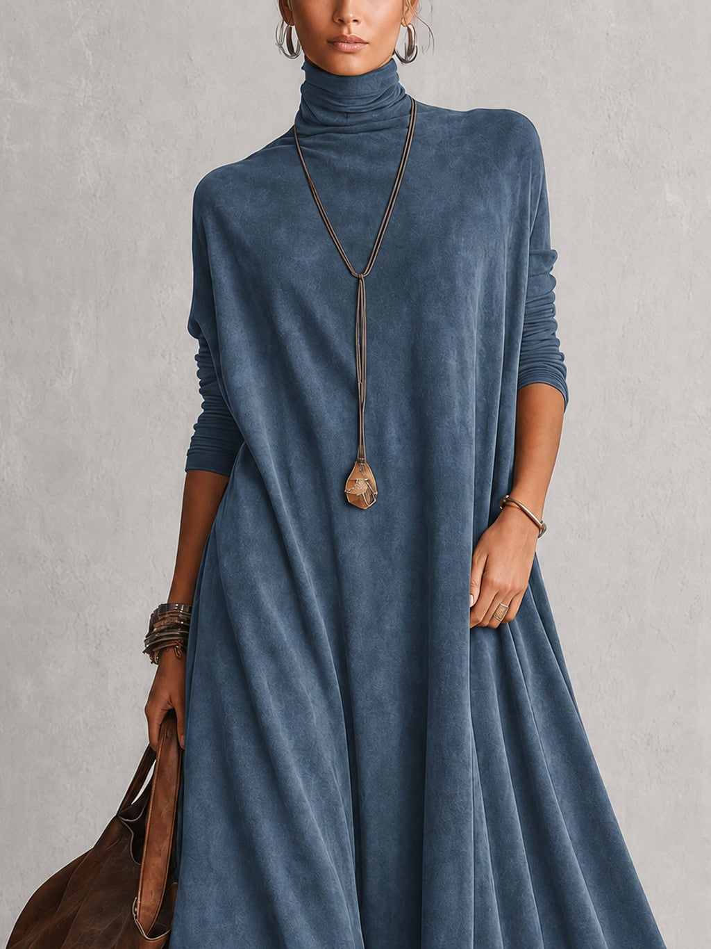 ISABEL | Vestido largo efecto ante con bajo de encaje