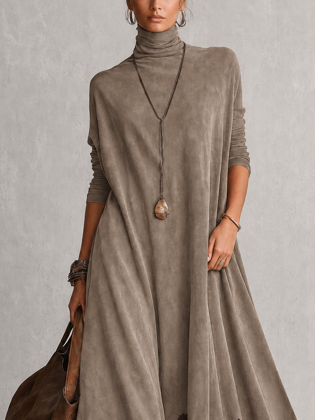 ISABEL | Vestido largo efecto ante con bajo de encaje