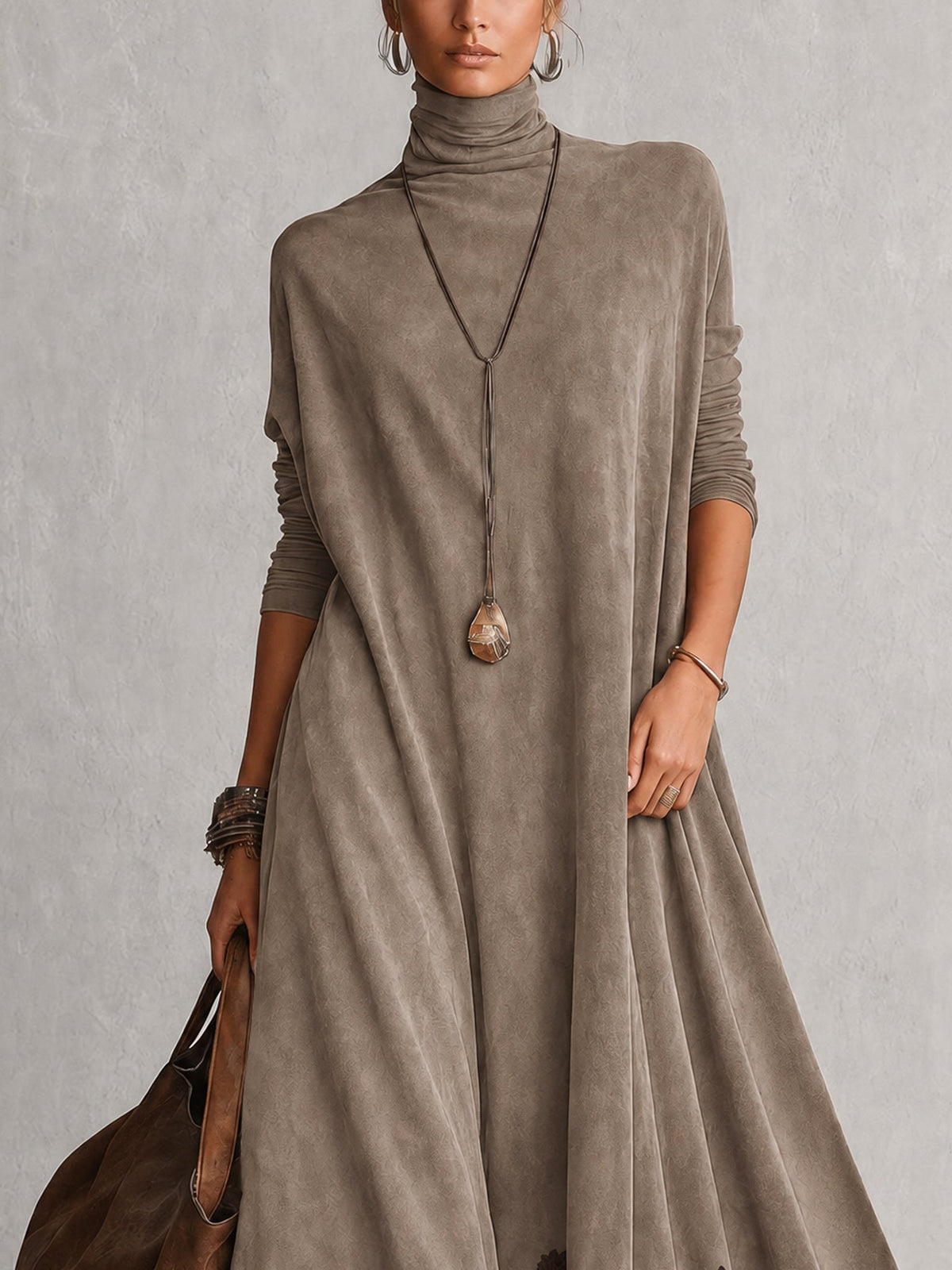 ISABEL | Vestido largo efecto ante con bajo de encaje