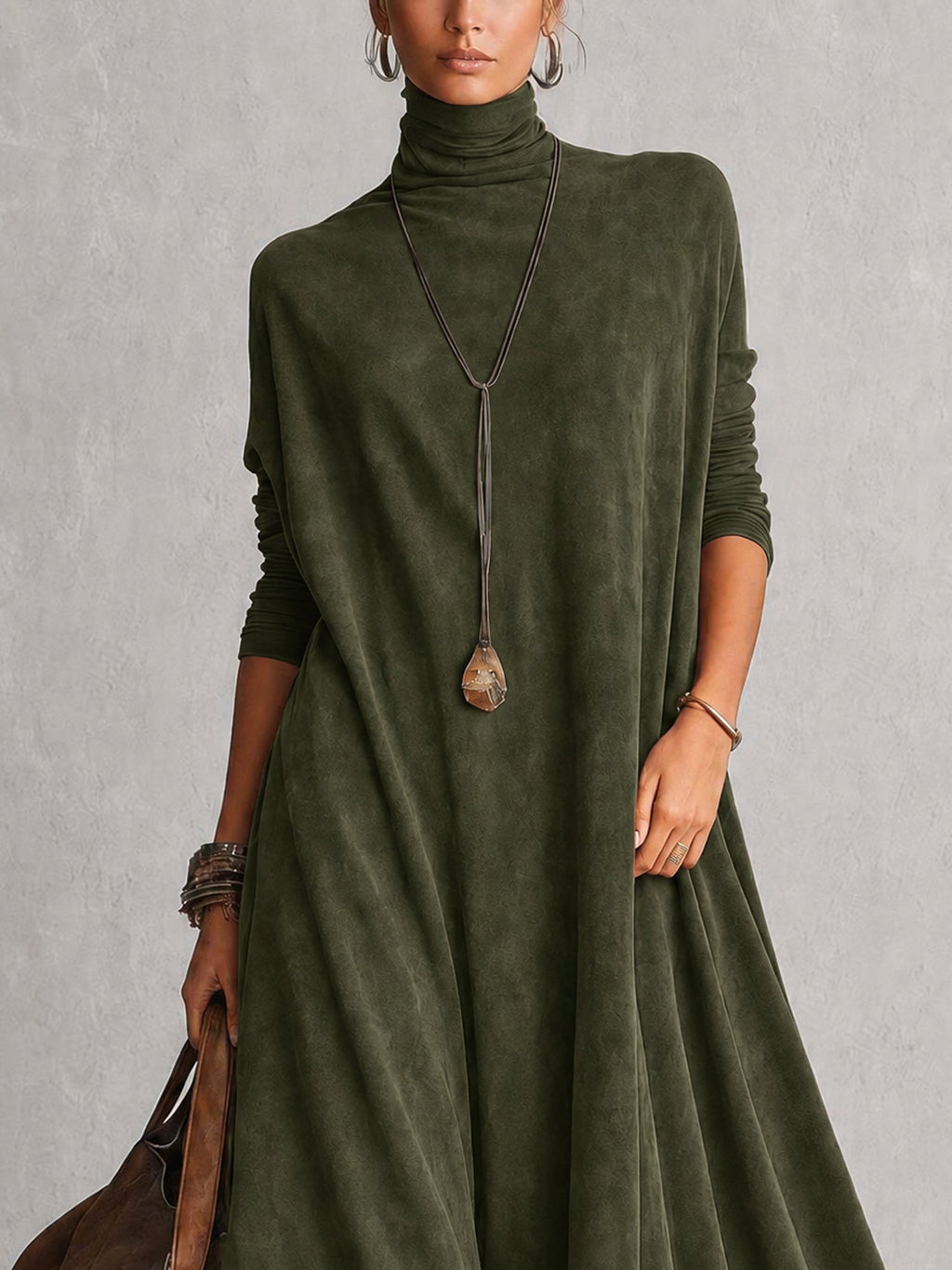 ISABEL | Vestido largo efecto ante con bajo de encaje