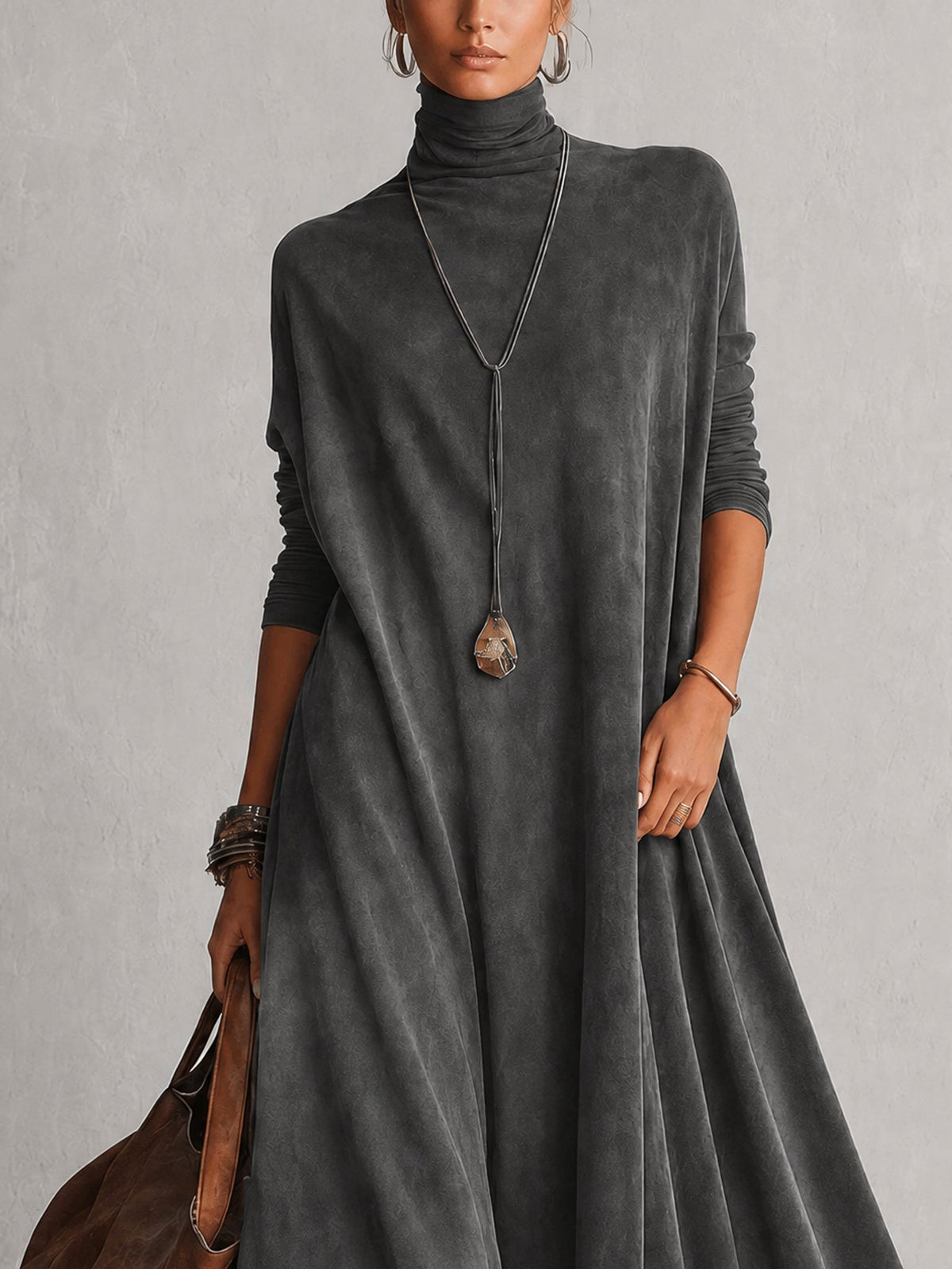 ISABEL | Vestido largo efecto ante con bajo de encaje