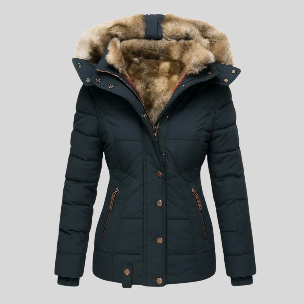 Bruna™ | Parka acolchada con capucha de pelo sintético