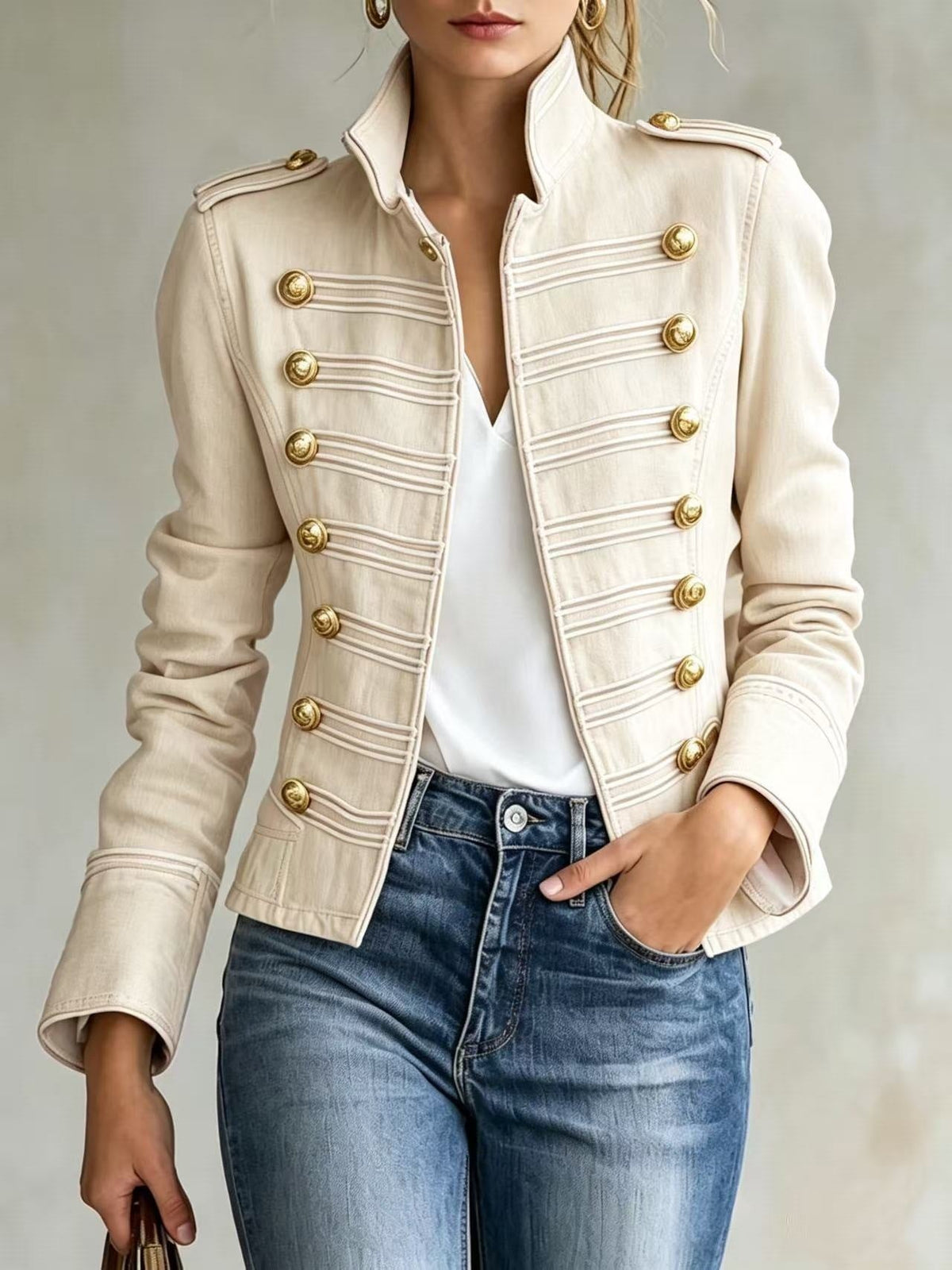 Marion | Chaqueta vaquera de estilo militar con botones dorados