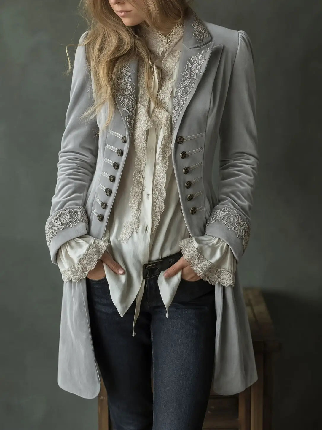 Philomena | Chaqueta larga de terciopelo bordado