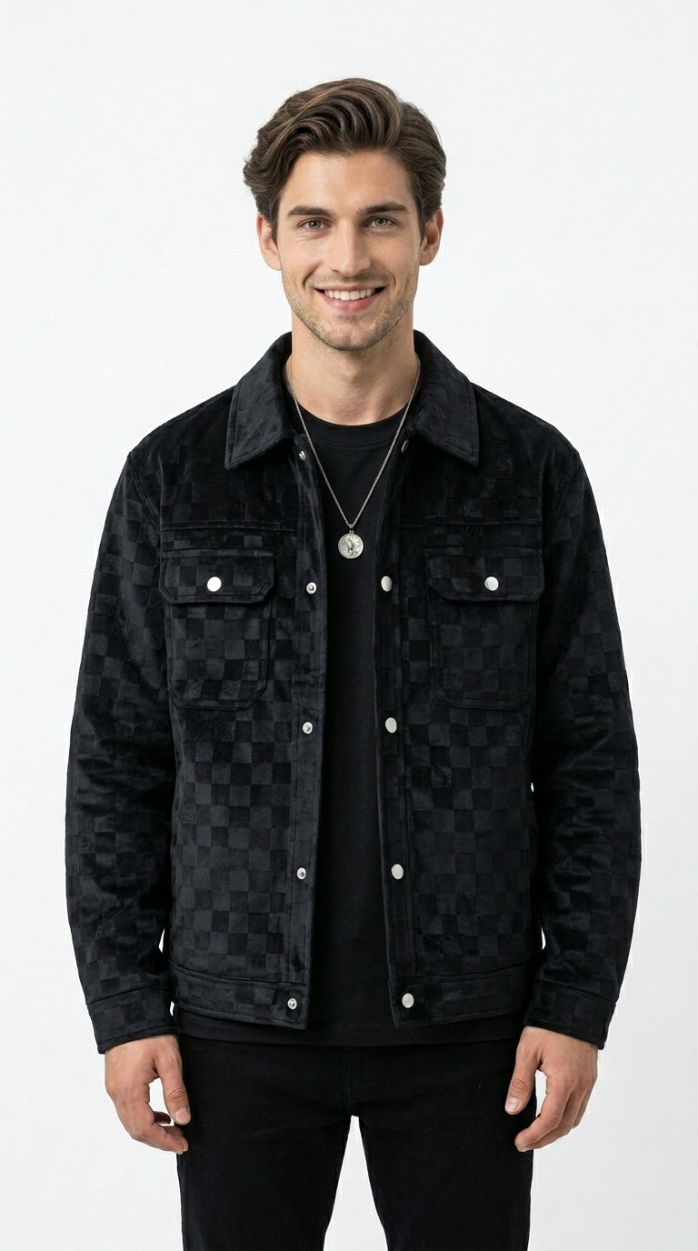 Mavrick Chaqueta Suede con Estampado de Cuadros