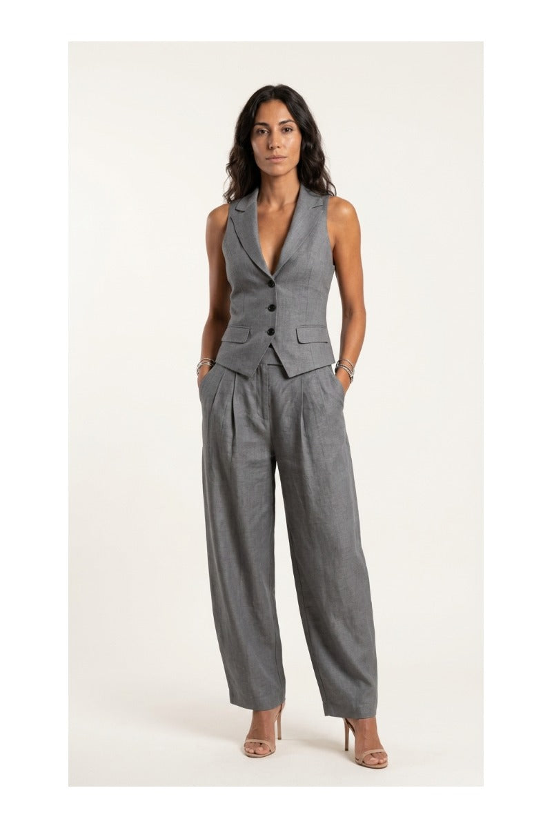 Conjunto de dos piezas para mujer con cuello en V y botones