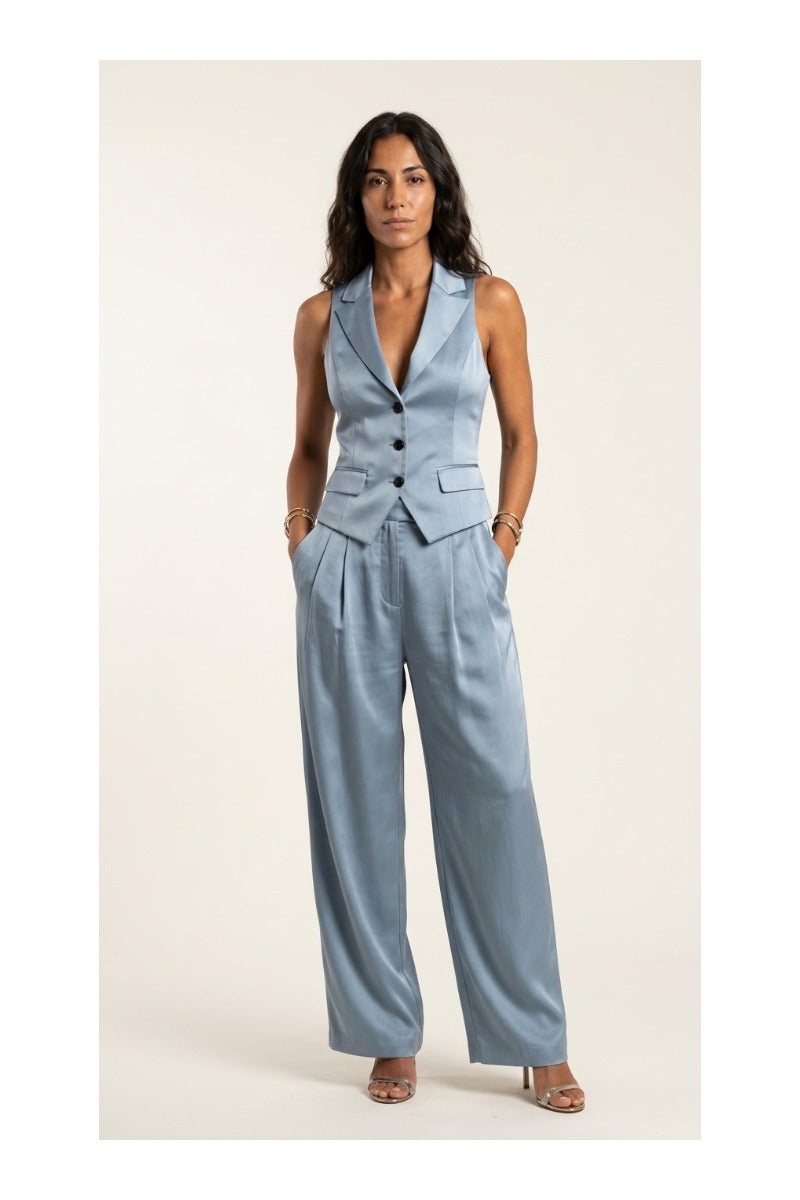 Conjunto de dos piezas para mujer con cuello en V y botones