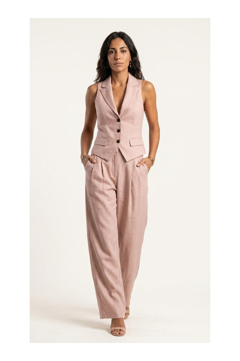 Conjunto de dos piezas para mujer con cuello en V y botones