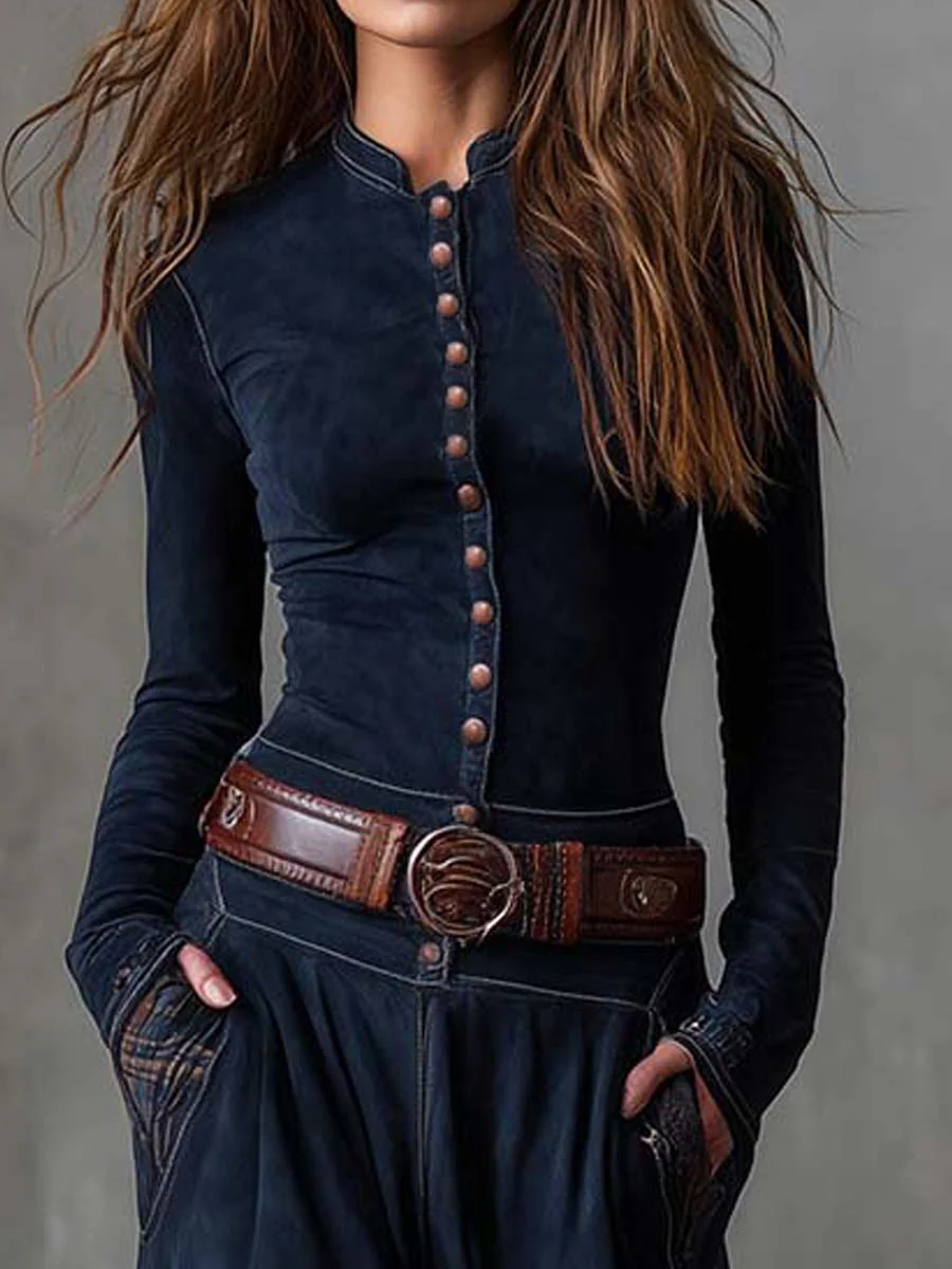 Élise | Vestido largo de efecto ante con cinturón