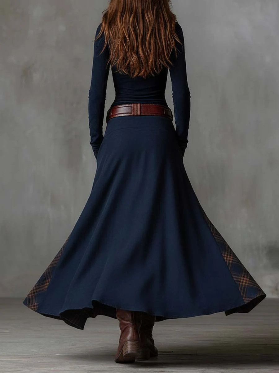 Élise | Vestido largo de efecto ante con cinturón