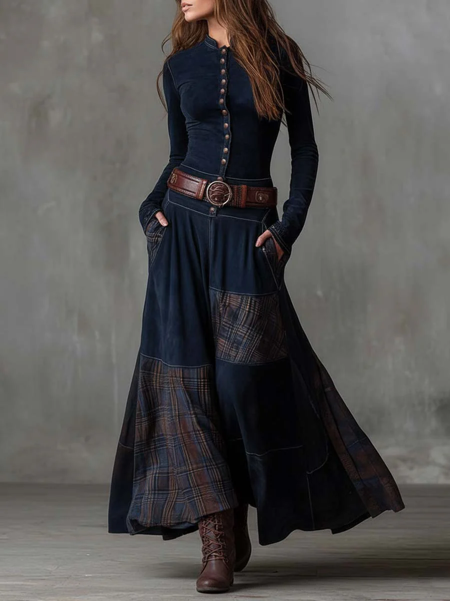 Élise | Vestido largo de efecto ante con cinturón