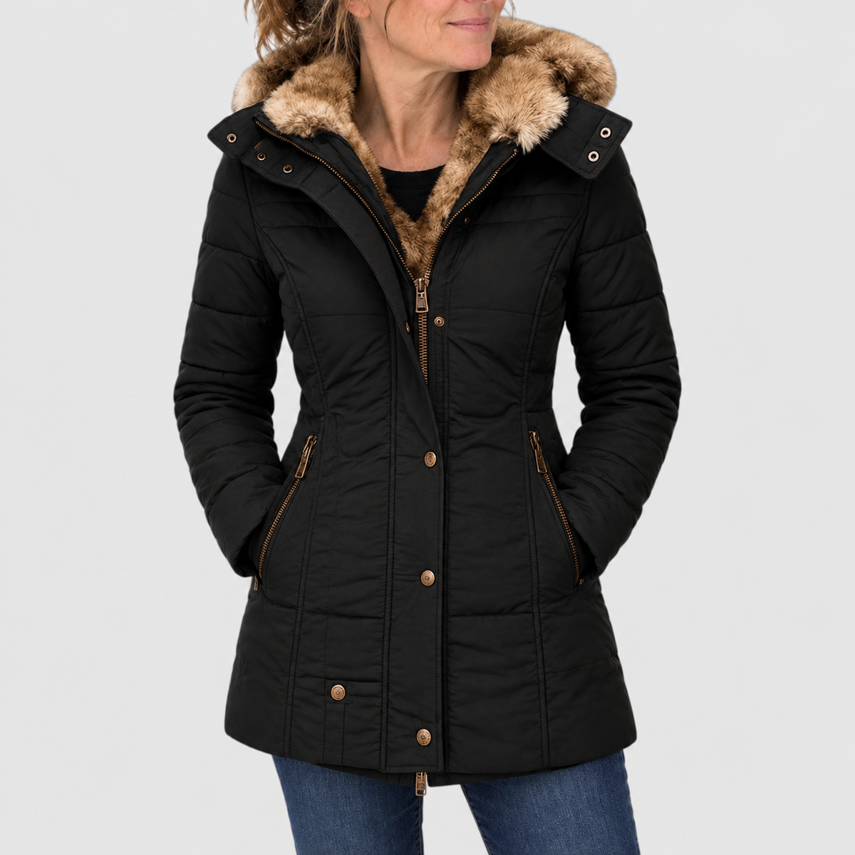 Bruna™ | Parka acolchada con capucha de pelo sintético