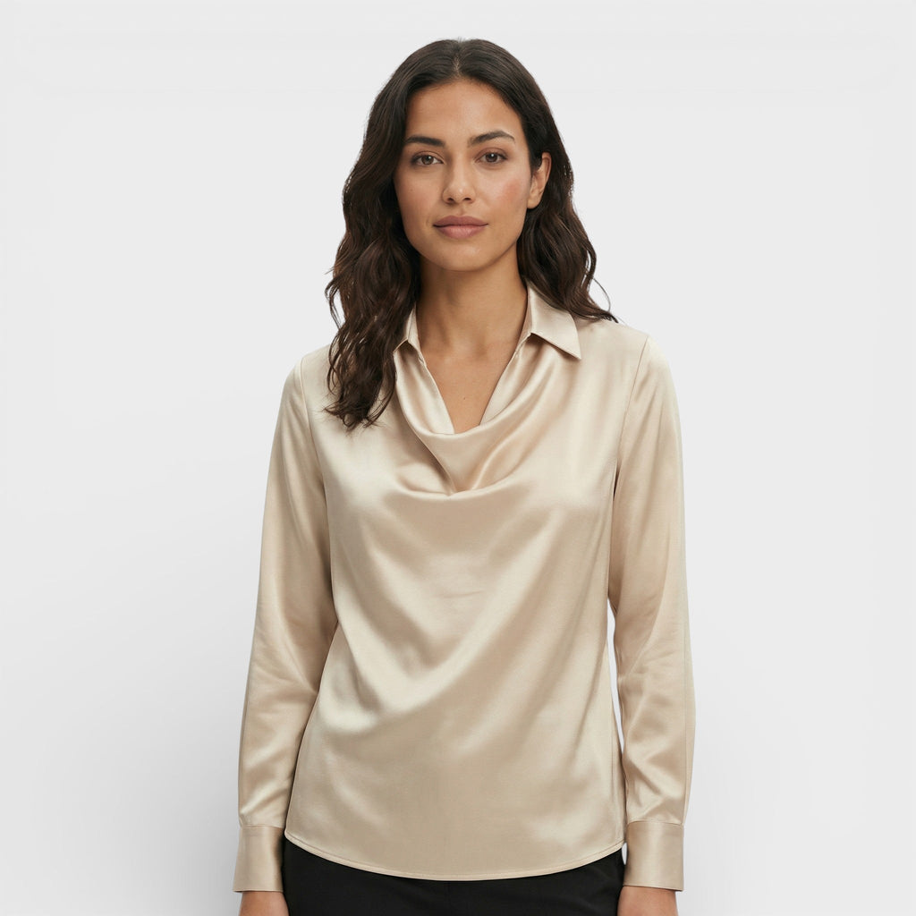 Blusa Satinada Cuello Drapeado Mujer