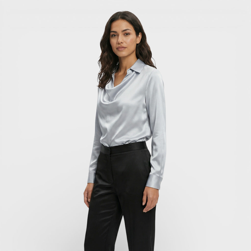 Blusa Satinada Cuello Drapeado Mujer