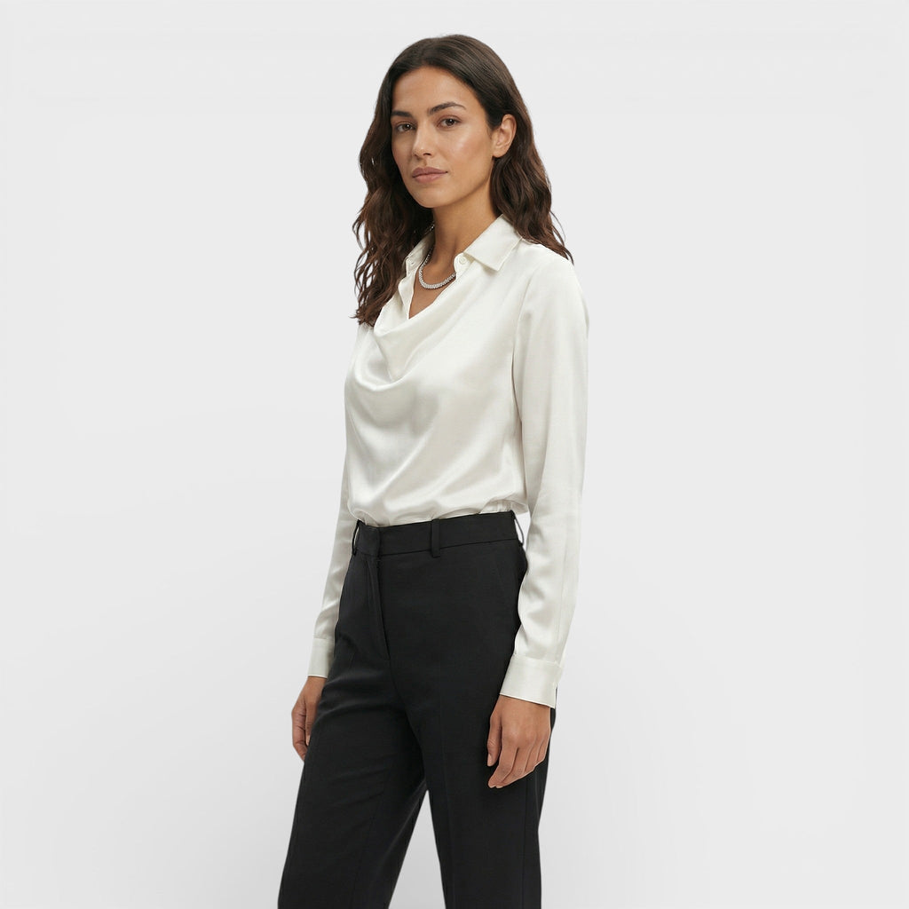 Blusa Satinada Cuello Drapeado Mujer